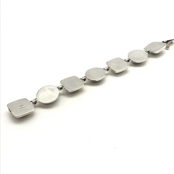 Vintage 925 Mexico Sterling Silver Black Onyx Modern Chain Link Bracelet 7.25\